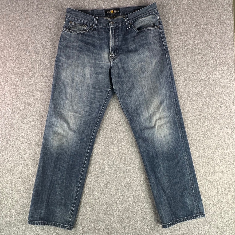 Lucky Brand Jeans Mens 34x30 429 Classic Straight Blue Whiskered Faded Denim